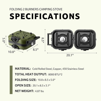 Naturehike 2 Burner Folding Camping Stove, Portable with Carry Bag, 16000 BTU Stove