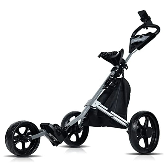 Golf Push Cart for Golf Clubs and Bag, 3-Wheel Folding Design with Scorecard, Phone Holder and Storage Bag