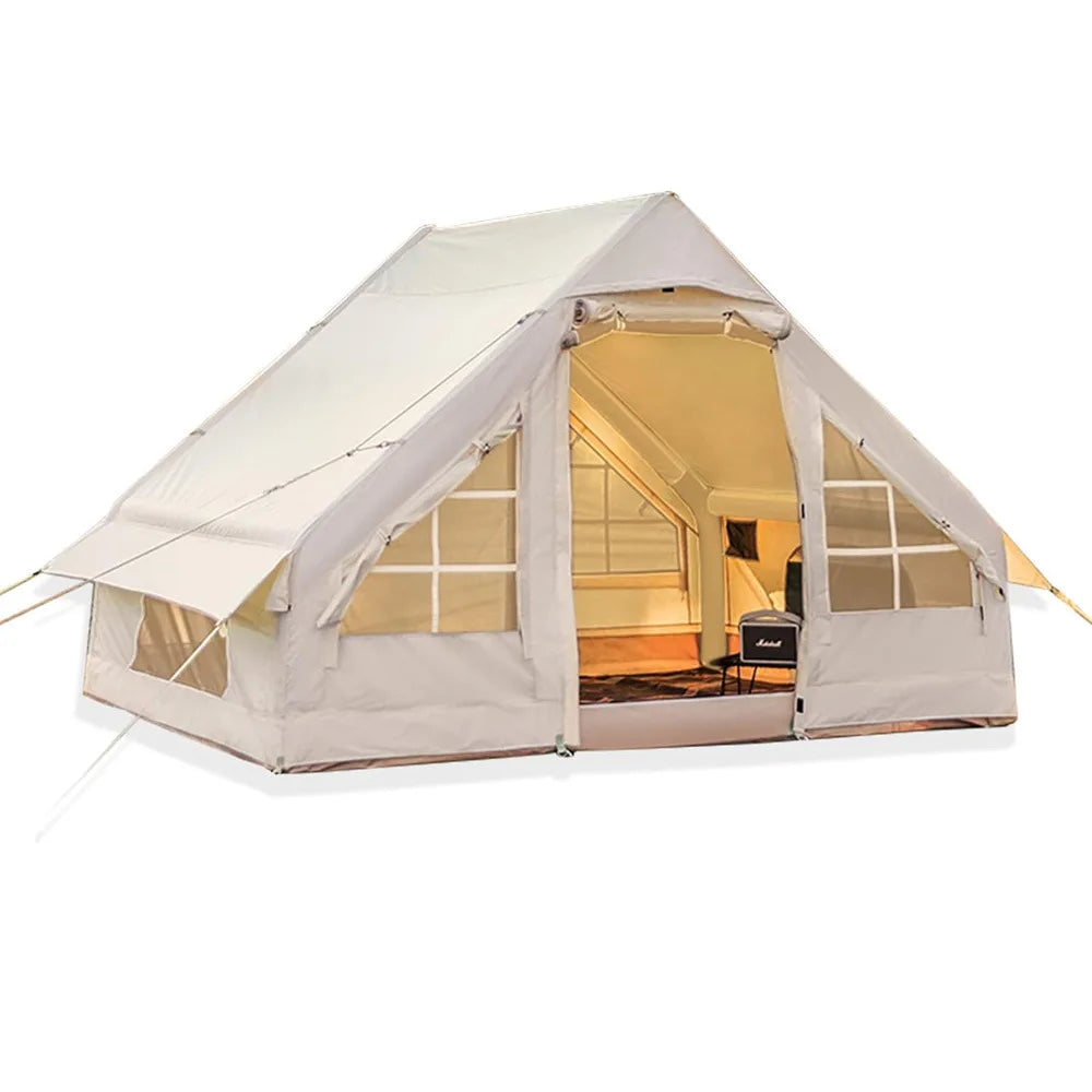 4-6 Person House Instant Glamping Camping Tents, House Oxford Fabric Inflatable Camping Tent With Storage Bag