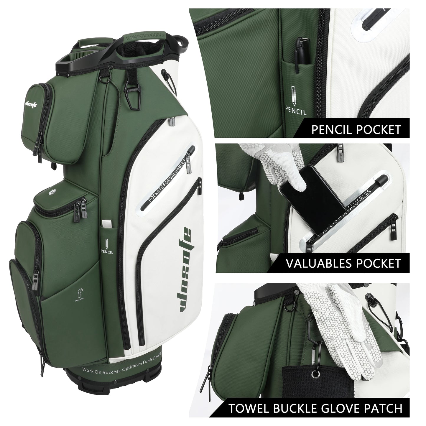 PU Leather Lightweight Men/Women Golf Bag, Multiple 10 Pockets, 14-Way Dividers,Cooler Pouch Golf Cart Bag