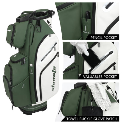 PU Leather Lightweight Men/Women Golf Bag, Multiple 10 Pockets, 14-Way Dividers,Cooler Pouch Golf Cart Bag