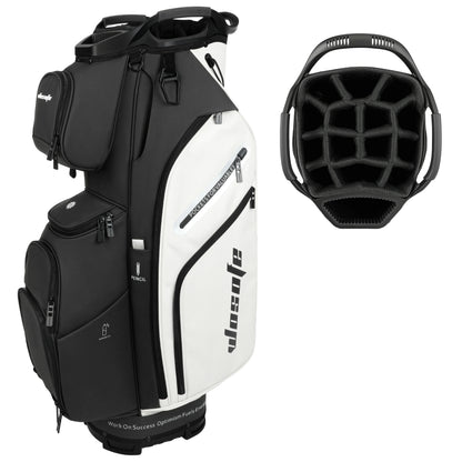 PU Leather Lightweight Men/Women Golf Bag, Multiple 10 Pockets, 14-Way Dividers,Cooler Pouch Golf Cart Bag