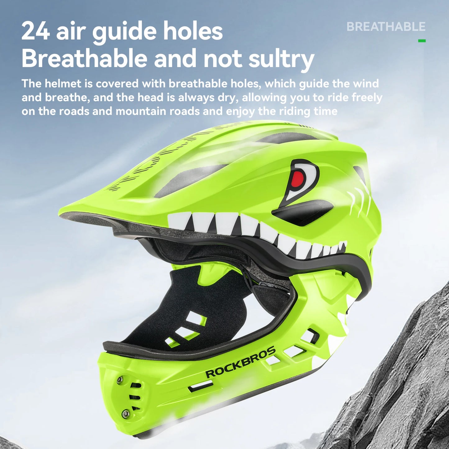 ROCKBROS Child Cycling Helmet, Impact Resistant Detachable Full Face Helmet