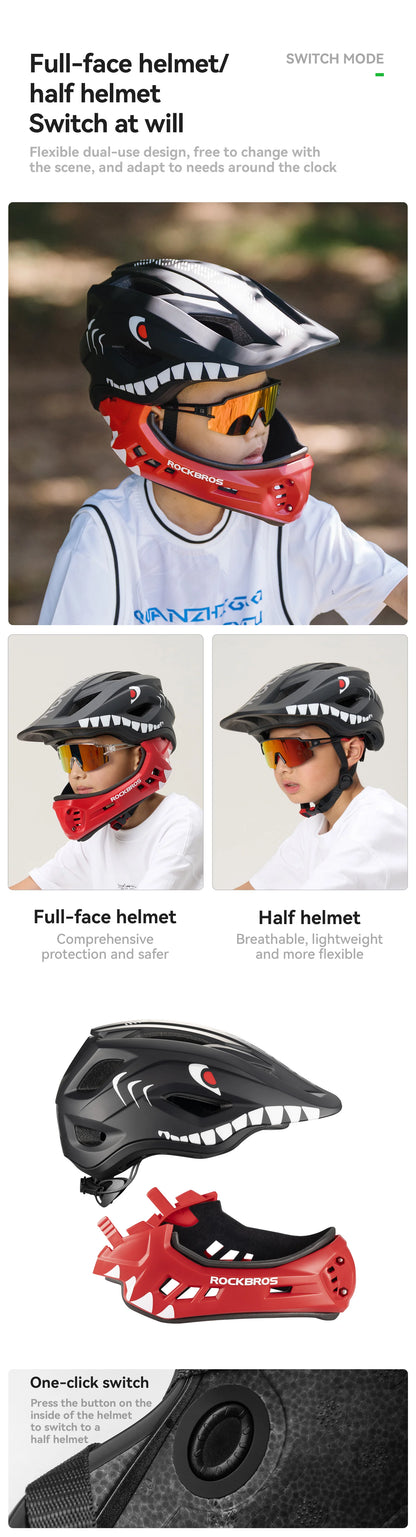 ROCKBROS Child Cycling Helmet, Impact Resistant Detachable Full Face Helmet