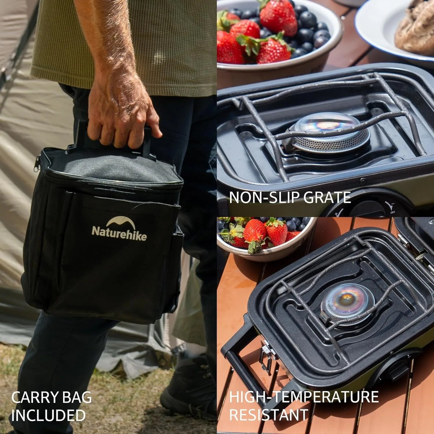 Naturehike 2 Burner Folding Camping Stove, Portable with Carry Bag, 16000 BTU Stove