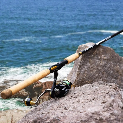 7' 2Piece Spinning Fishing Rod and Reel Combo with 4000 Size Reel Adjustable Handle Position for Right or Left Hand Use