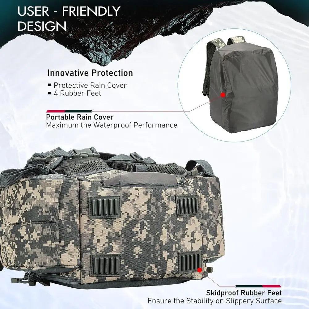 Piscifun Fishing Backpack with 2 Rod Holders & 4 Tackle Boxes, Large Tackle Storage Bag With Rain Cover for Fishing Gear