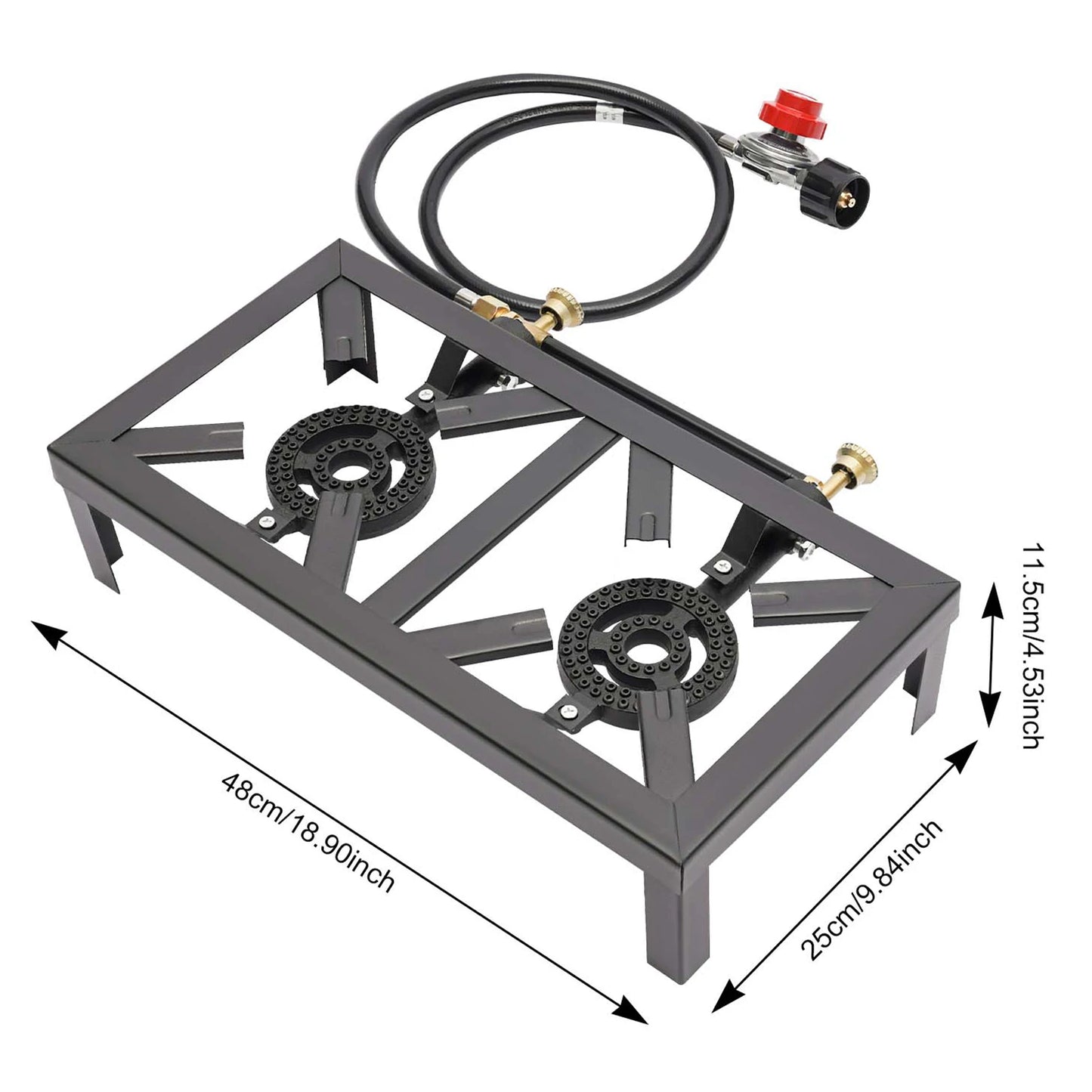 Portable Double Burner Outdoor Gas Stove, Propane Cooker with Adjustable 0-10Psi Regulator Hose for Patio, Camping, BBQ, Home