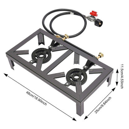 Portable Double Burner Outdoor Gas Stove, Propane Cooker with Adjustable 0-10Psi Regulator Hose for Patio, Camping, BBQ, Home