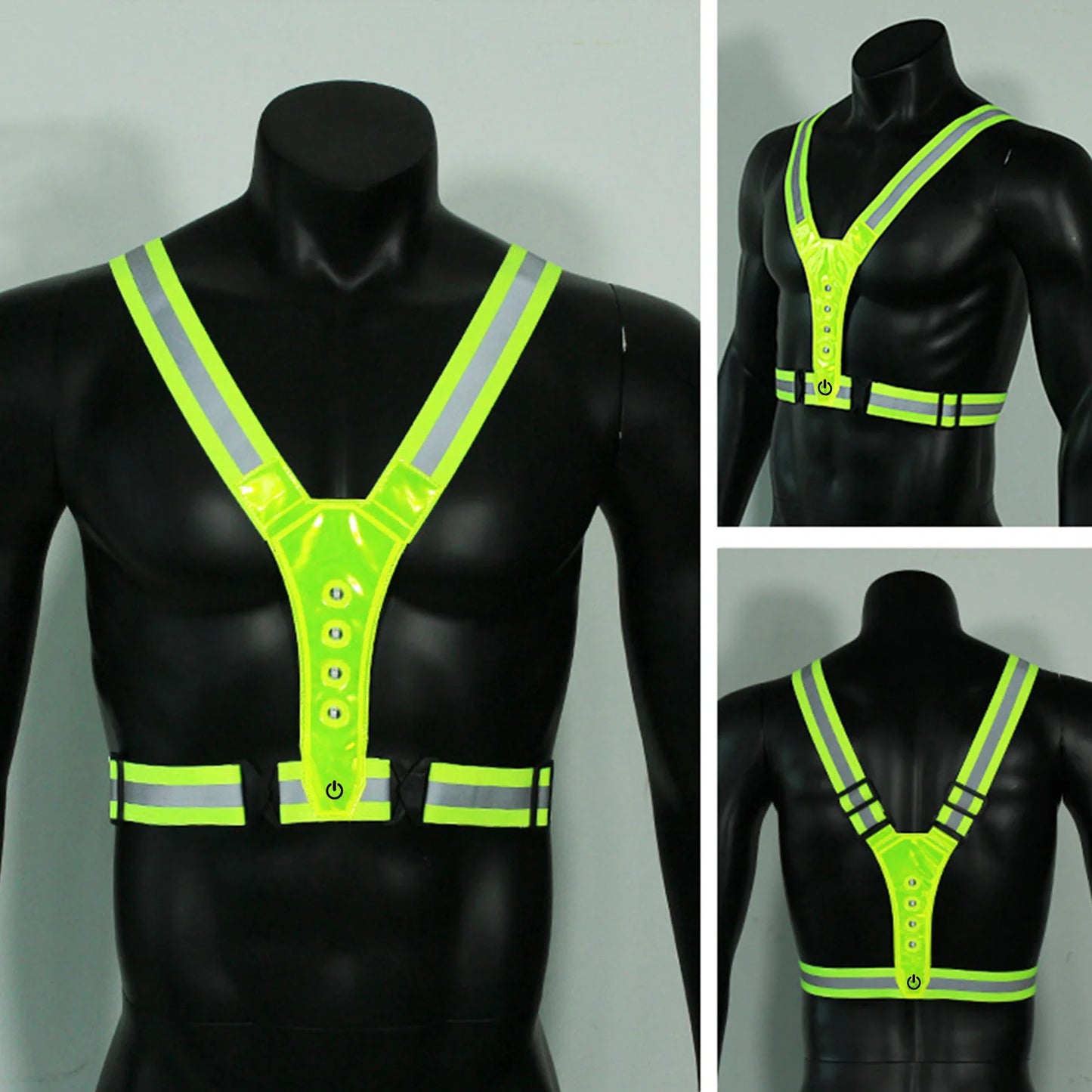 LED Cycling Vest, Sports High Visibility Outdoor Running, Cycling Reflective Safety Vest, Adjustable Elastic Strap Reflective Belt