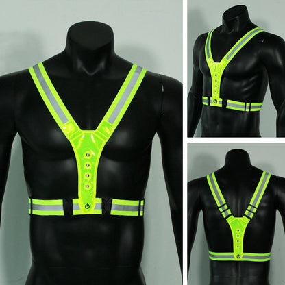 LED Cycling Vest, Sports High Visibility Outdoor Running, Cycling Reflective Safety Vest, Adjustable Elastic Strap Reflective Belt