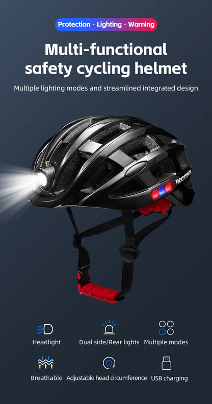 ROCKBROS Cycling Light Helmet, USB Charging Electric LED Front Light Helmet For Night Cycling