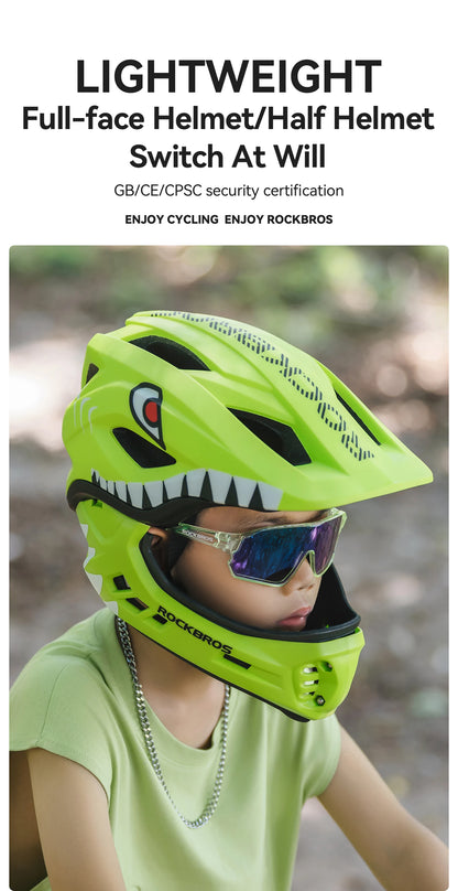 ROCKBROS Child Cycling Helmet, Impact Resistant Detachable Full Face Helmet