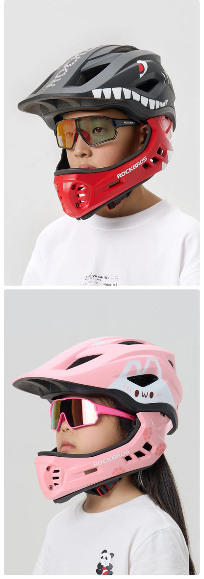 ROCKBROS Child Cycling Helmet, Impact Resistant Detachable Full Face Helmet