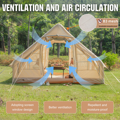 4-6 Person House Instant Glamping Camping Tents, House Oxford Fabric Inflatable Camping Tent With Storage Bag