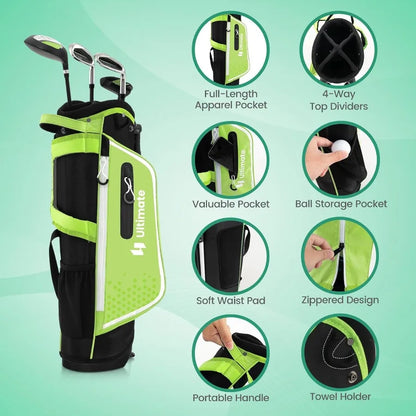 Right Hand Junior Complete Golf Club Set for Age 5-7, with 205CC 3 Fairway Wood, 7 and S Irons, Putter Head Cover & Rain Hood