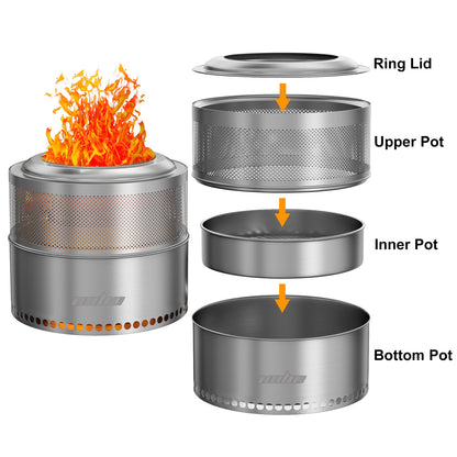 Wood Burning Firepit, Large Stainless Steel Smokeless Fire Pit with Carry Bag