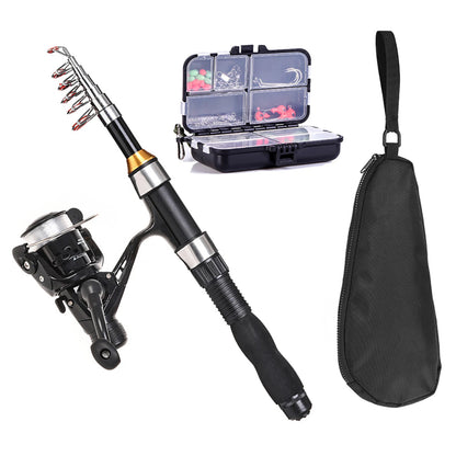 US Fishing Rod/Reel Combo Full Kit 1.5m Telescopic Fishing Rod, Spinning Reel Set with Hook Soft Lures, and Barrel Swivels Storage Bag