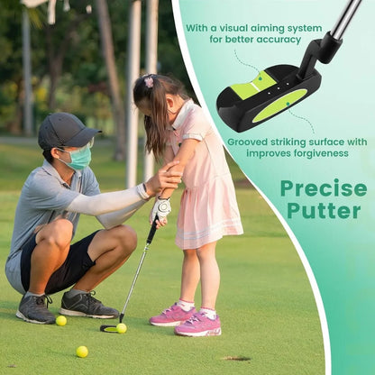 Right Hand Junior Complete Golf Club Set for Age 5-7, with 205CC 3 Fairway Wood, 7 and S Irons, Putter Head Cover & Rain Hood