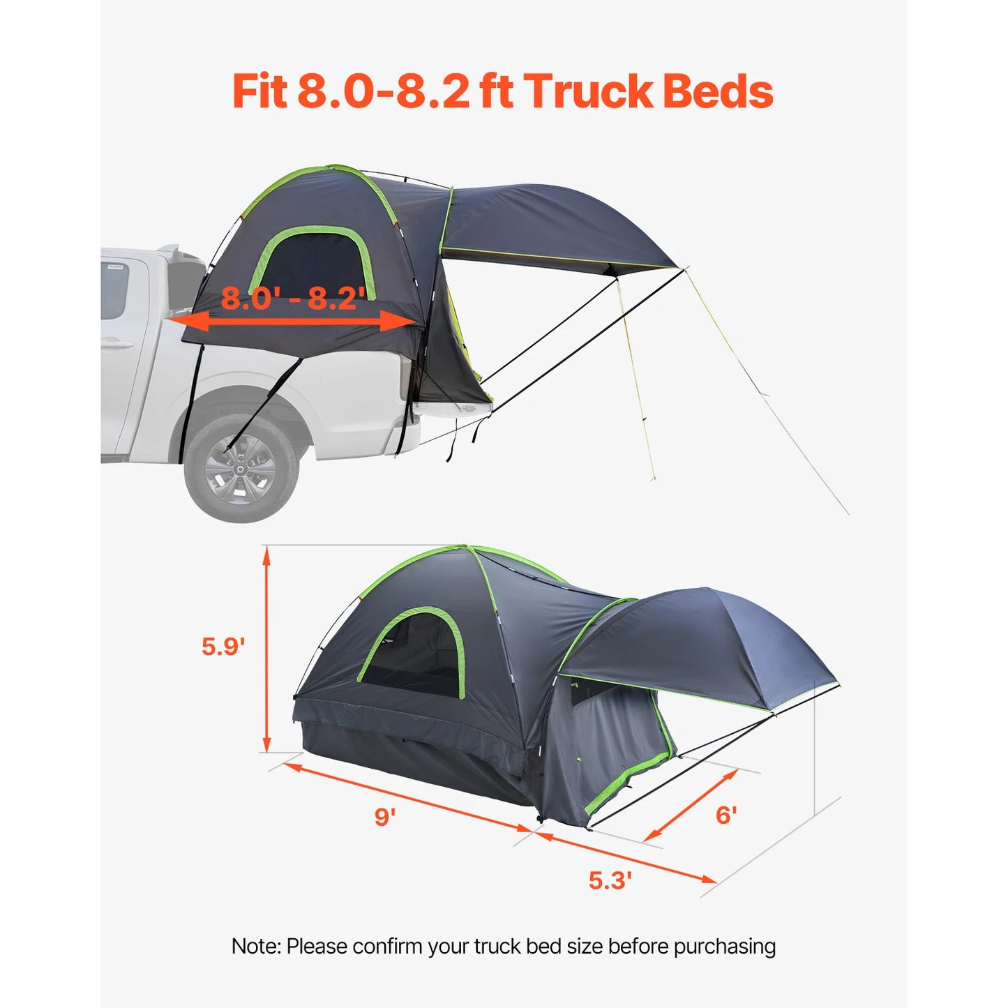 SucceBuy Pickup Truck Tent for Camping, Waterproof PU2000 2-3 Person Truck Bed Tent with Expandable Awning