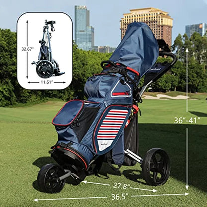 Golf Push Cart for Golf Clubs and Bag, 3-Wheel Folding Design with Scorecard, Phone Holder and Storage Bag
