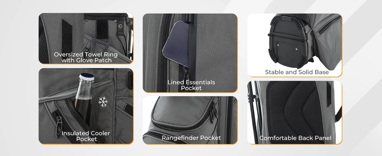 Golf Stand Bag, Lightweight Golf Bags with 7 Way Full-Length Dividers, Weather-Resistant, Cooler Pockets