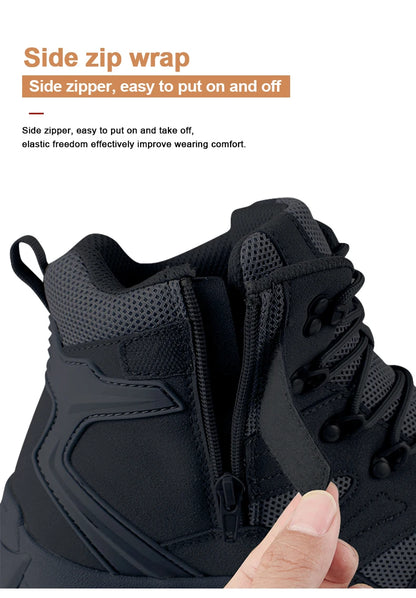 Men's casual tactical boots, lightweight, side zipper