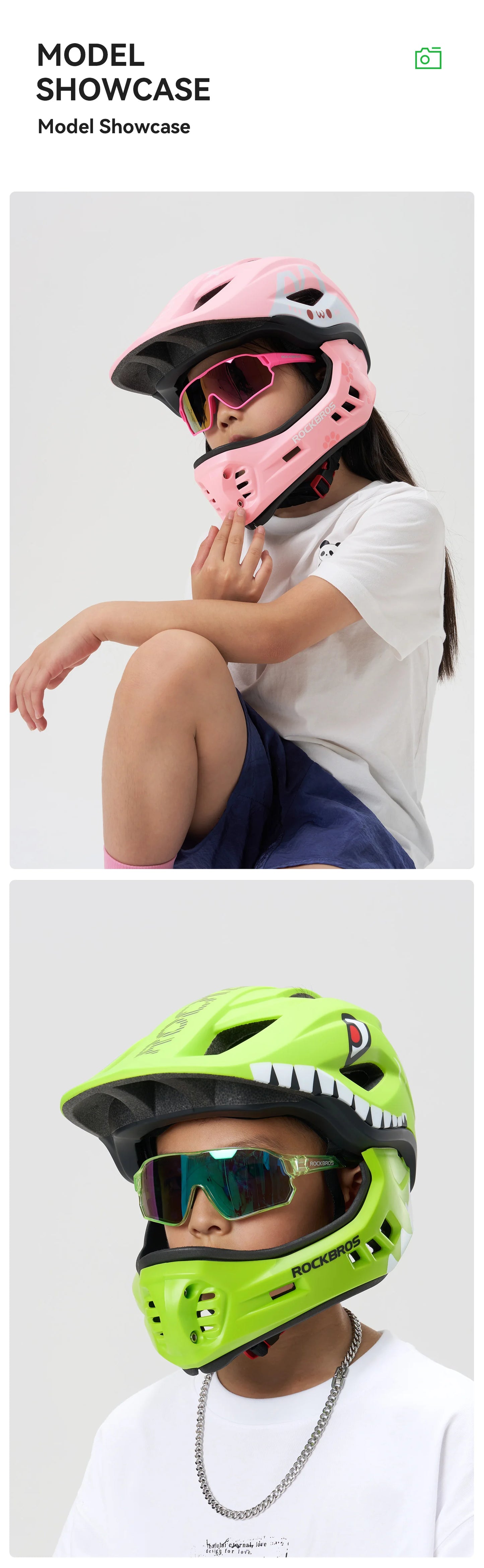 ROCKBROS Child Cycling Helmet, Impact Resistant Detachable Full Face Helmet