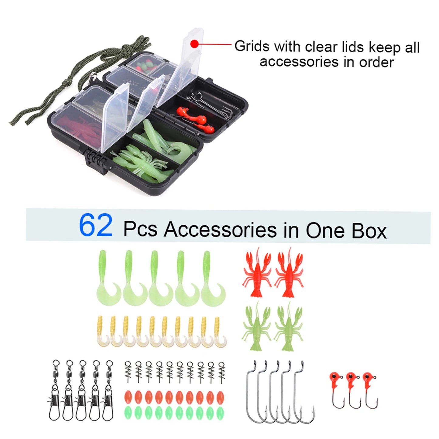 US Fishing Rod/Reel Combo Full Kit 1.5m Telescopic Fishing Rod, Spinning Reel Set with Hook Soft Lures, and Barrel Swivels Storage Bag