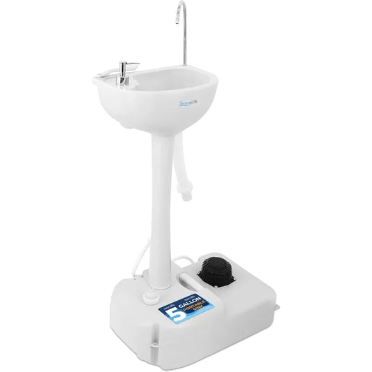 SereneLife Portable Camping Sink with 19L Water Tank, Hands-Free Foot Pump, Soap Dispenser & Towel Holder, with Carry Handle