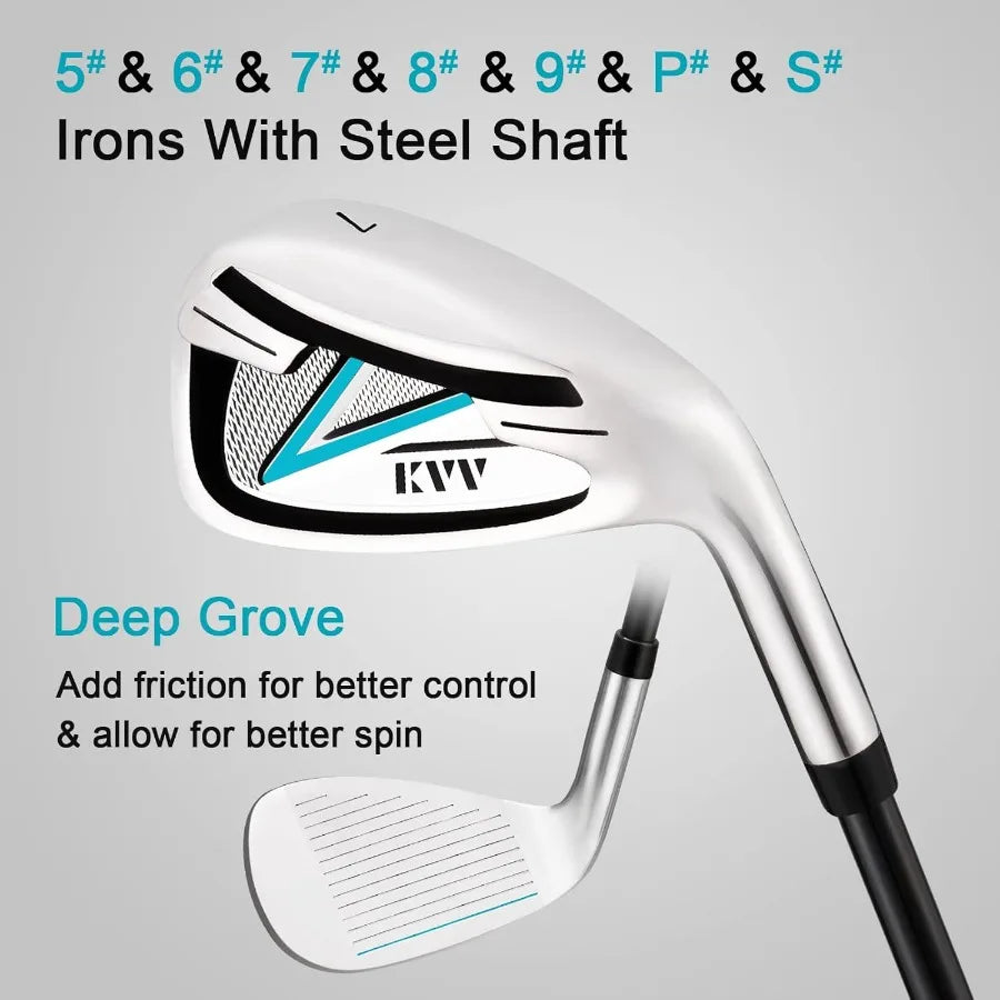 Premium Right Hand Golf Club Set 11-Piece Set for Women, Including Drive, Fairway Hybrid, 5-P Irons & Putter, Steel Shaft Regular Fl
