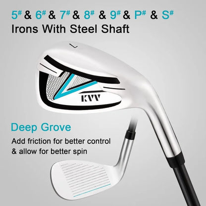 Premium Right Hand Golf Club Set 11-Piece Set for Women, Including Drive, Fairway Hybrid, 5-P Irons & Putter, Steel Shaft Regular Fl
