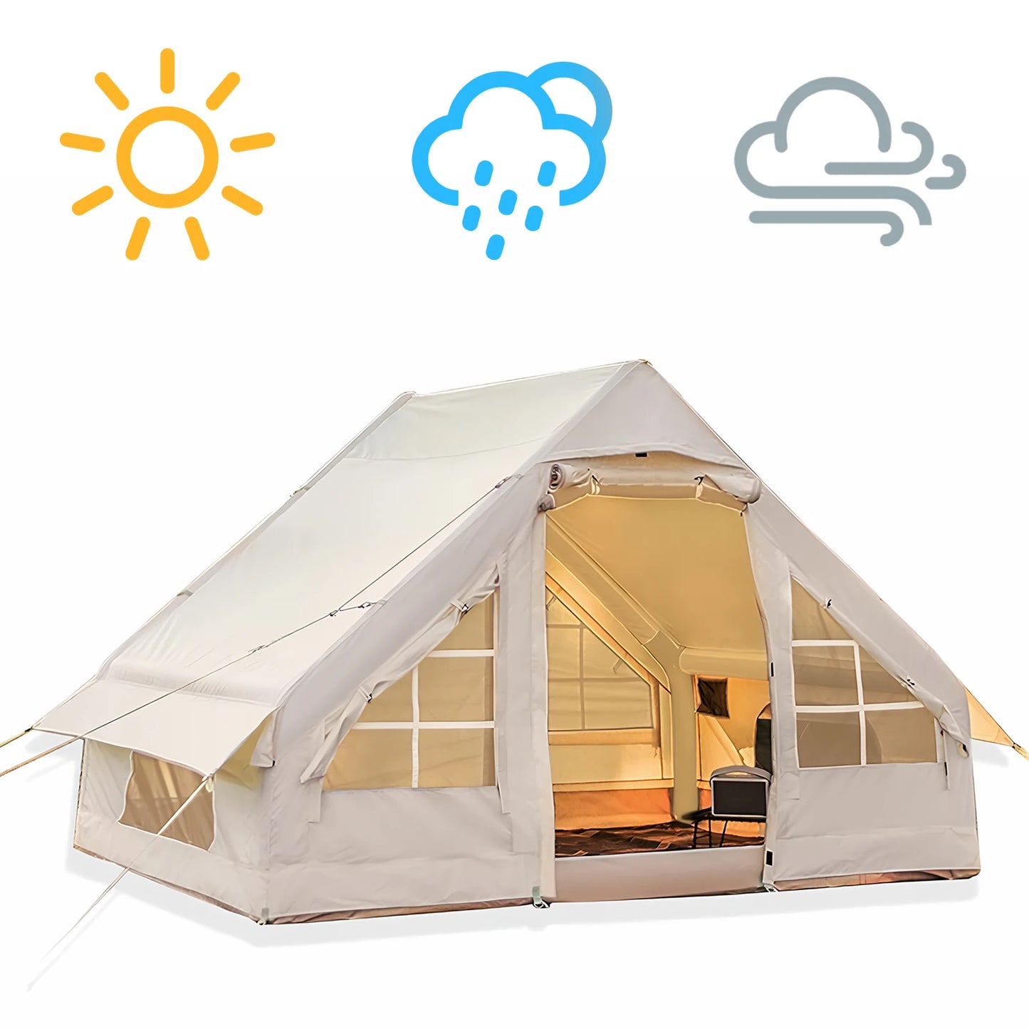 4-6 Person House Instant Glamping Camping Tents, House Oxford Fabric Inflatable Camping Tent With Storage Bag