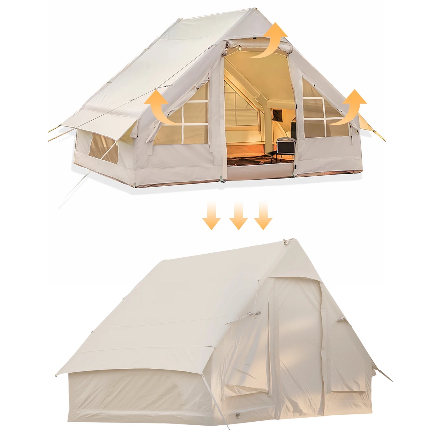 4-6 Person House Instant Glamping Camping Tents, House Oxford Fabric Inflatable Camping Tent With Storage Bag