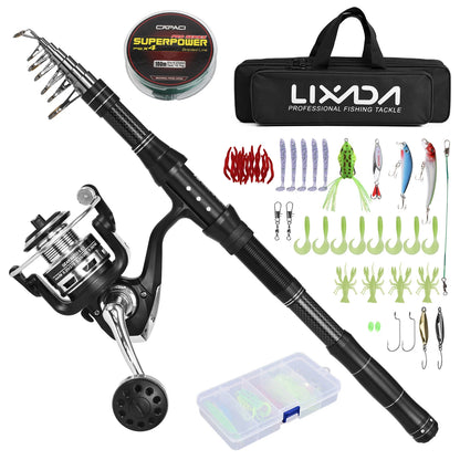 NEW Fishing Rod and Reel Combo, Portable, With Fishing Line Lures Carry Bag