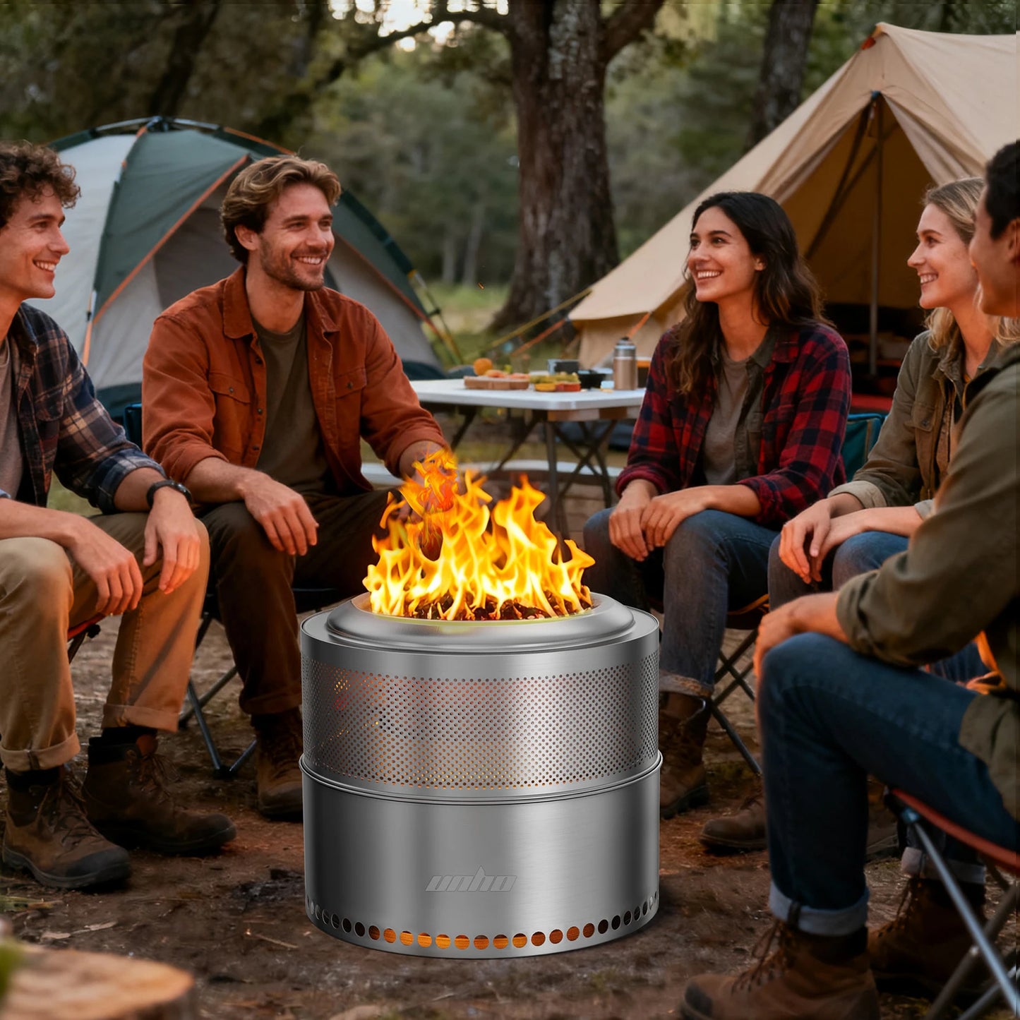 Wood Burning Firepit, Large Stainless Steel Smokeless Fire Pit with Carry Bag