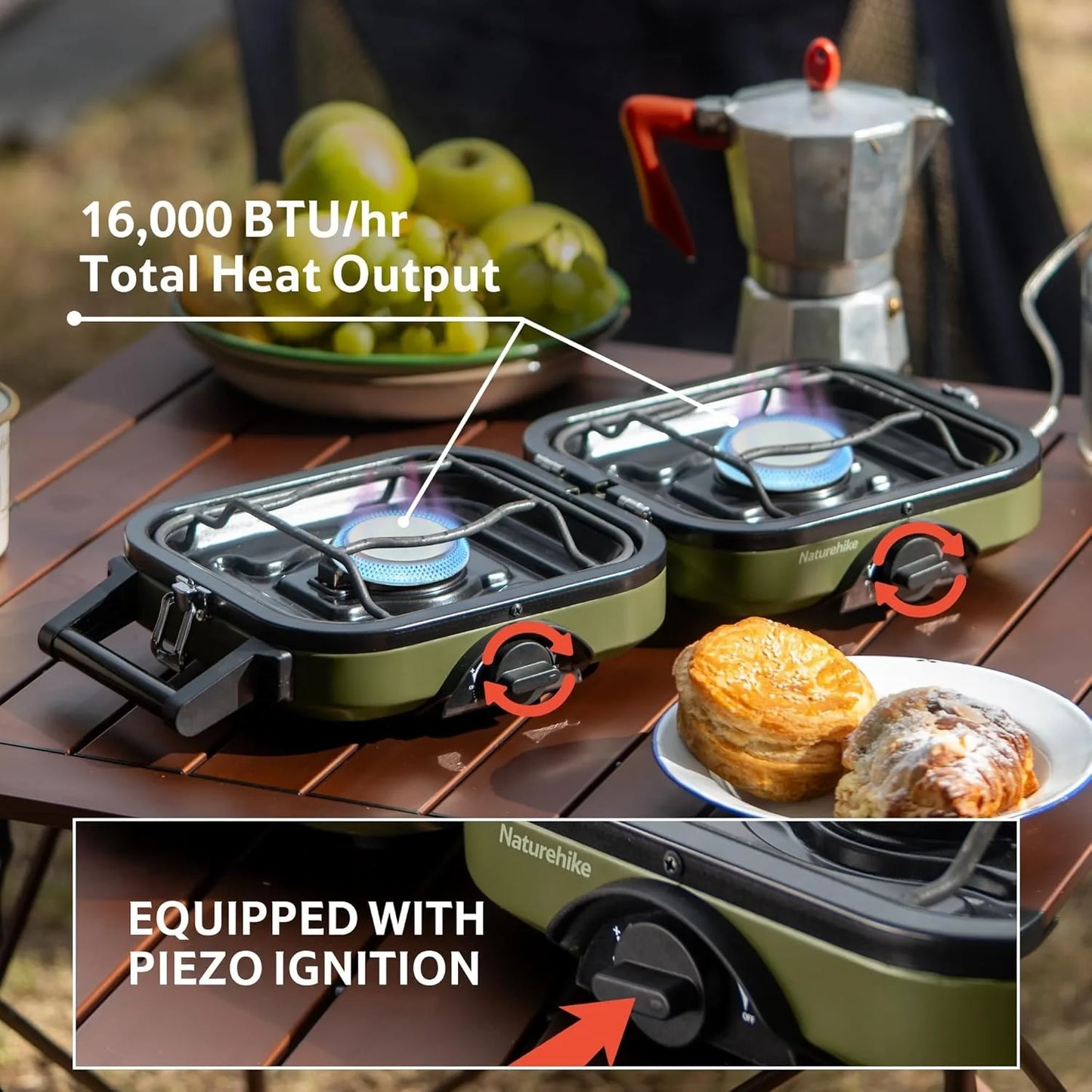 Naturehike 2 Burner Folding Camping Stove, Portable with Carry Bag, 16000 BTU Stove