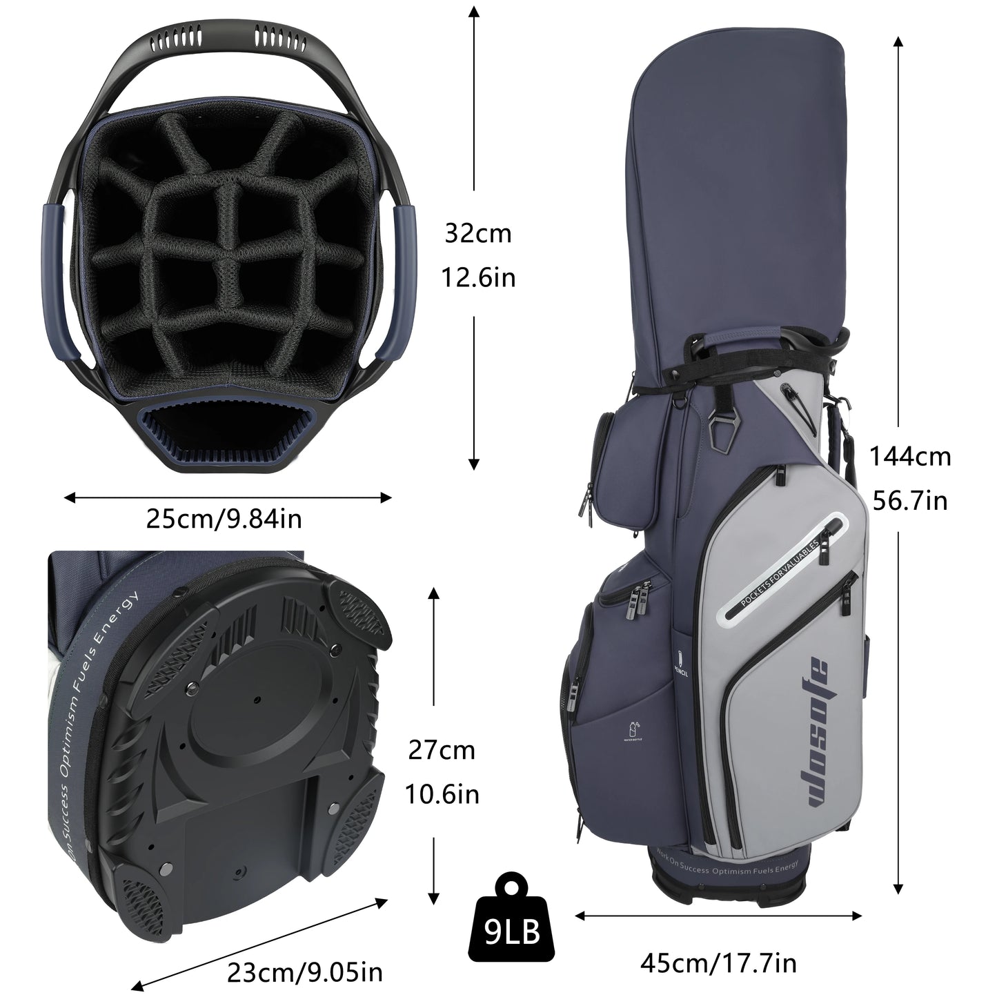 PU Leather Lightweight Men/Women Golf Bag, Multiple 10 Pockets, 14-Way Dividers,Cooler Pouch Golf Cart Bag
