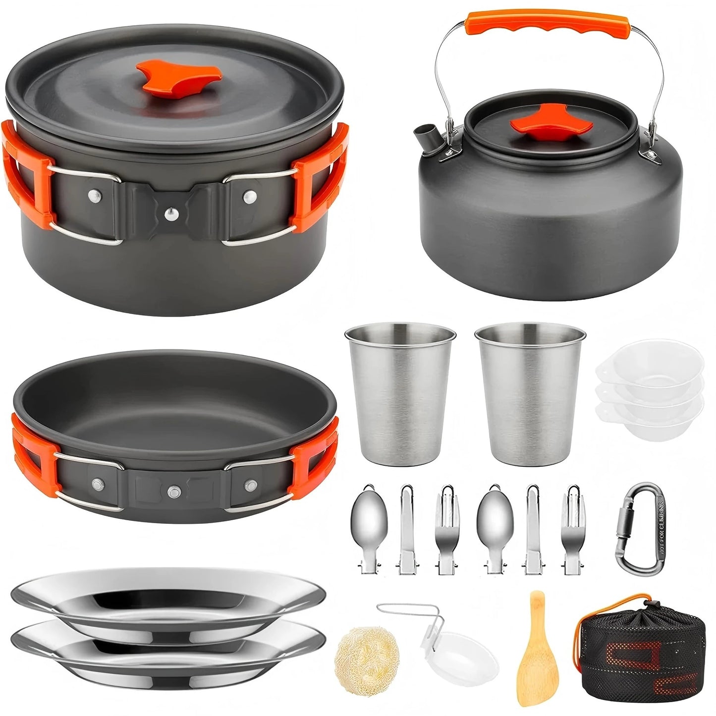 Portable Outdoor Camping Cookware Set, Lightweight Backpacking Pot and Pan Kit for Hiking