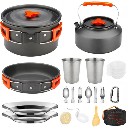 Portable Outdoor Camping Cookware Set, Lightweight Backpacking Pot and Pan Kit for Hiking