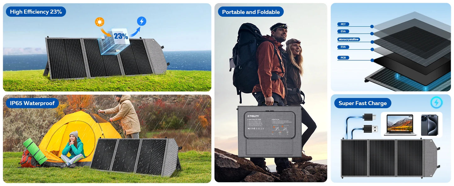 CTOLITY Camping Power Station 500W Portable Solar Generator 345Wh Lifepo4 Battery AC Output 100W 20.5V Flexible Solar Pane USB