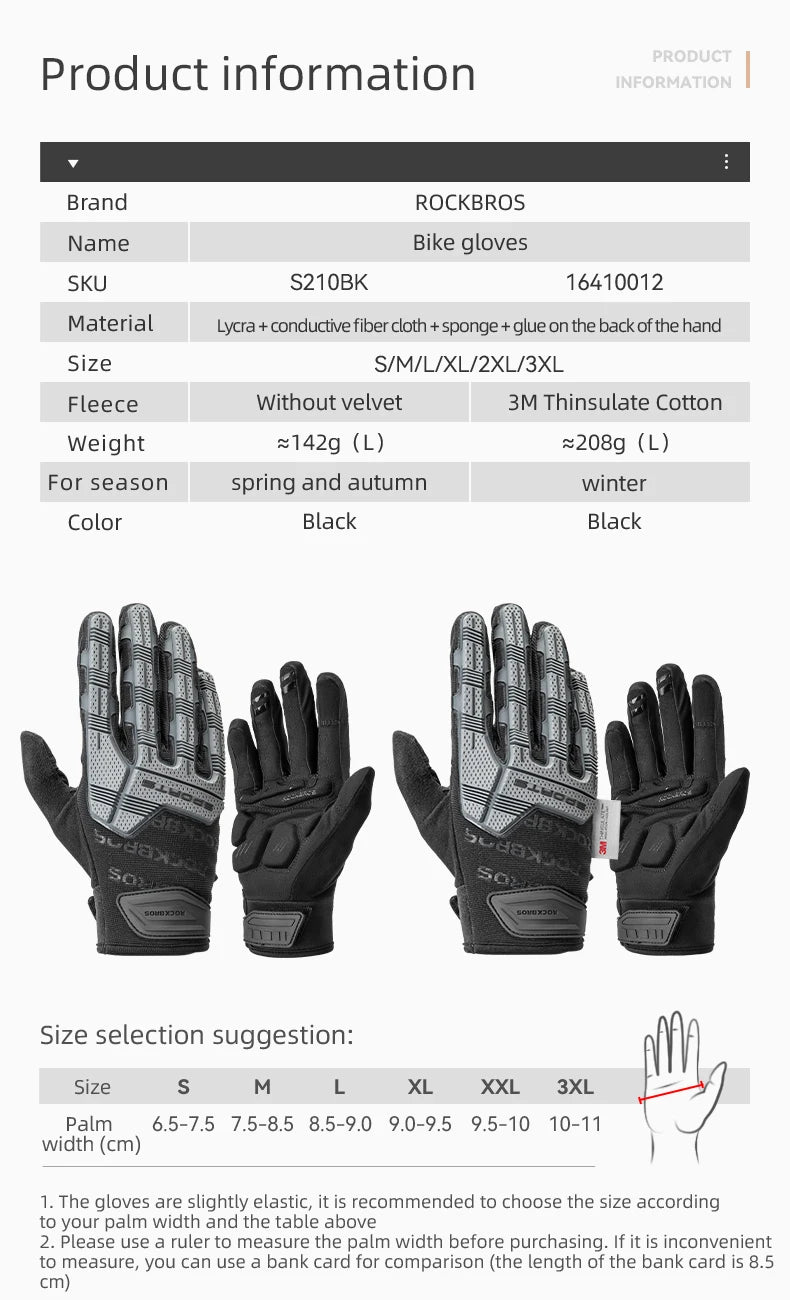 ROCKBROS Cycling Gloves, Thickened Pad Shockproof, Breathable