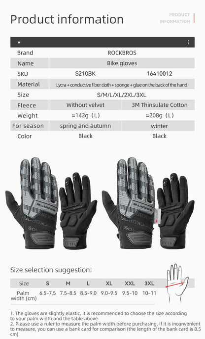 ROCKBROS Cycling Gloves, Thickened Pad Shockproof, Breathable