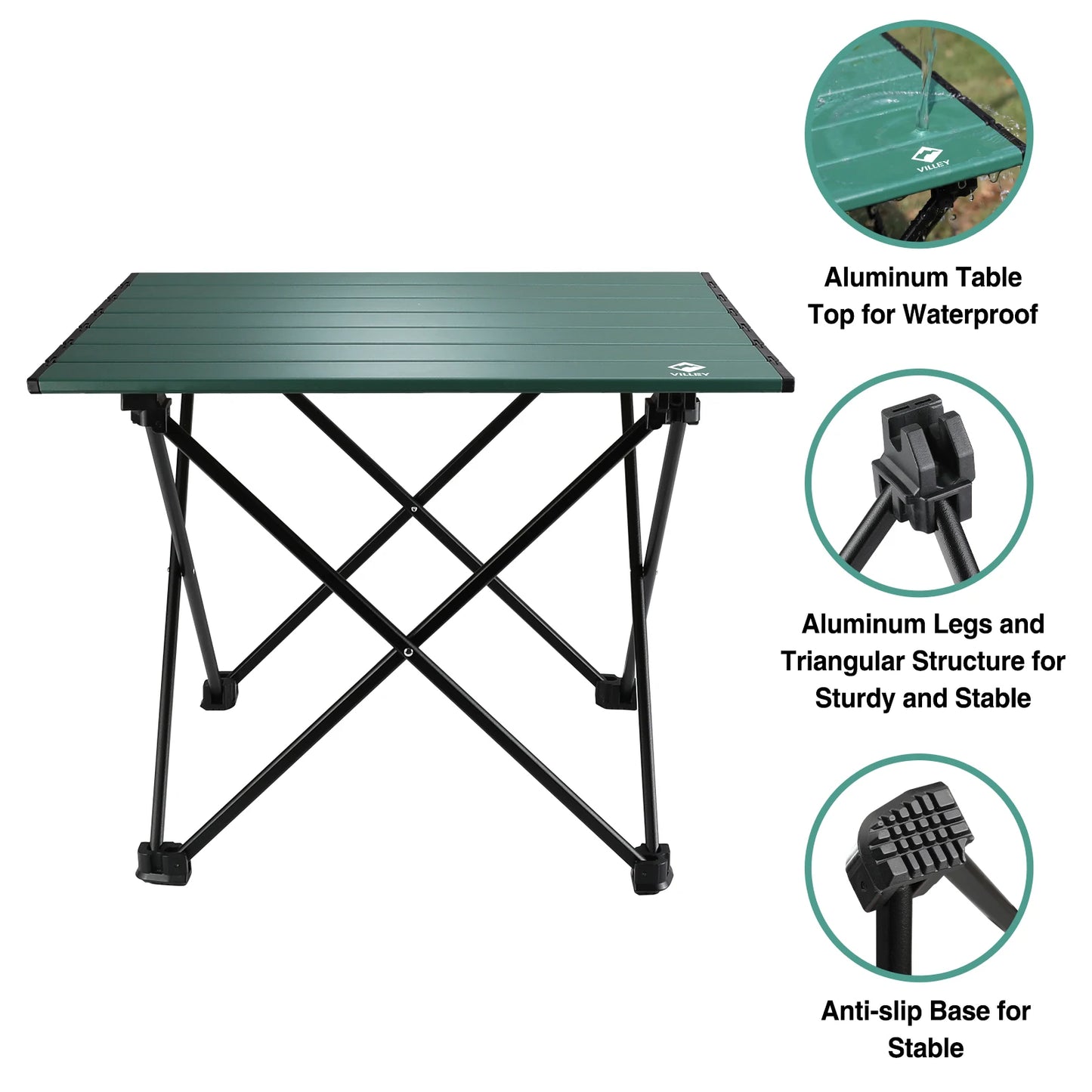 VILLEY Portable Camping Side Table, Ultralight Aluminum Folding Beach Table with Carry Bag for Outdoor Cooking, Picnic, Camping