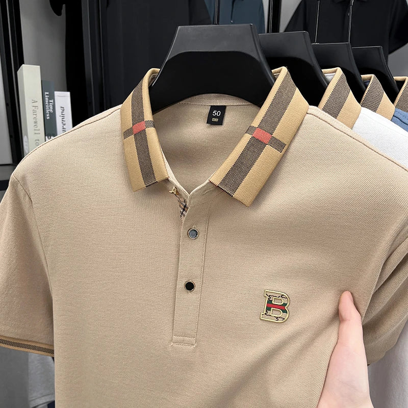 Summer men's golf fashion short sleeved polo shirt, breathable