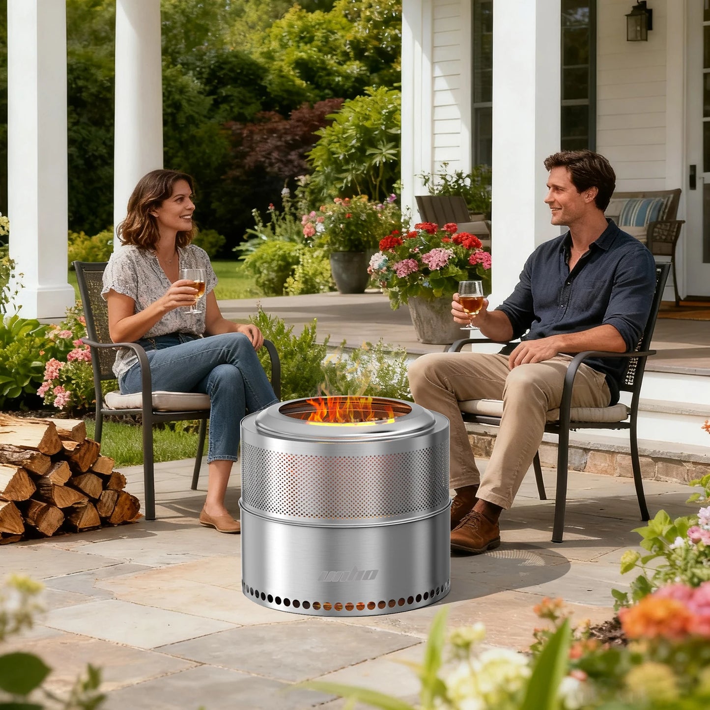 Wood Burning Firepit, Large Stainless Steel Smokeless Fire Pit with Carry Bag