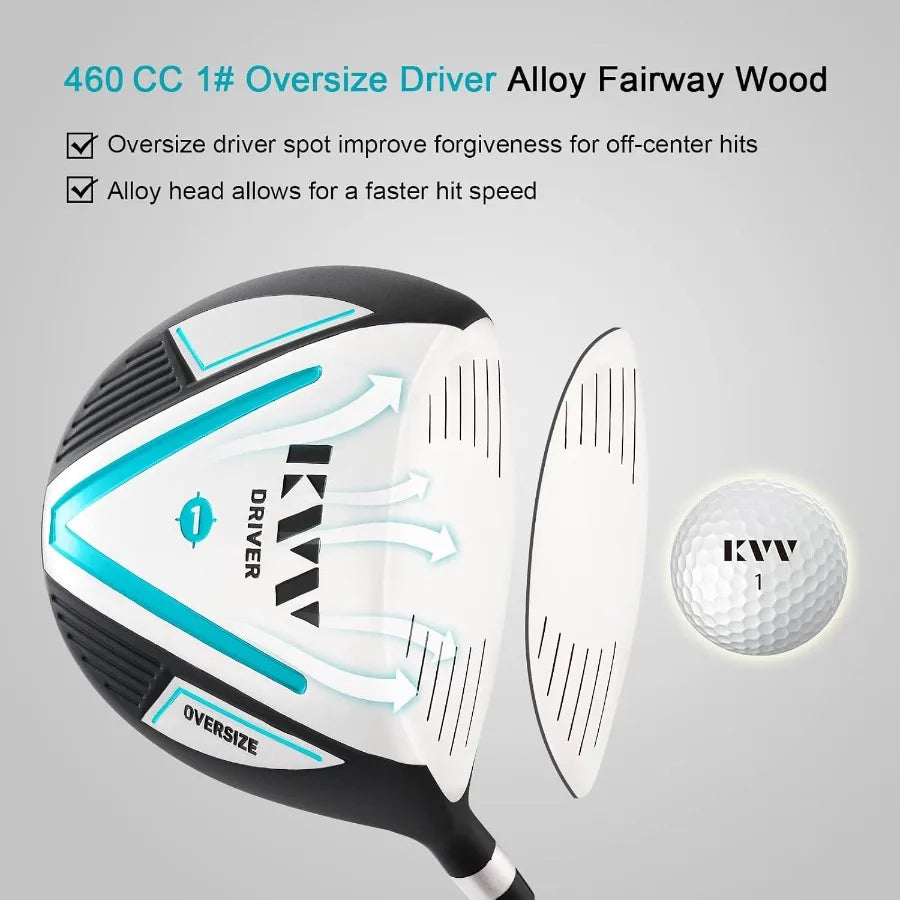 Premium Right Hand Golf Club Set 11-Piece Set for Women, Including Drive, Fairway Hybrid, 5-P Irons & Putter, Steel Shaft Regular Fl