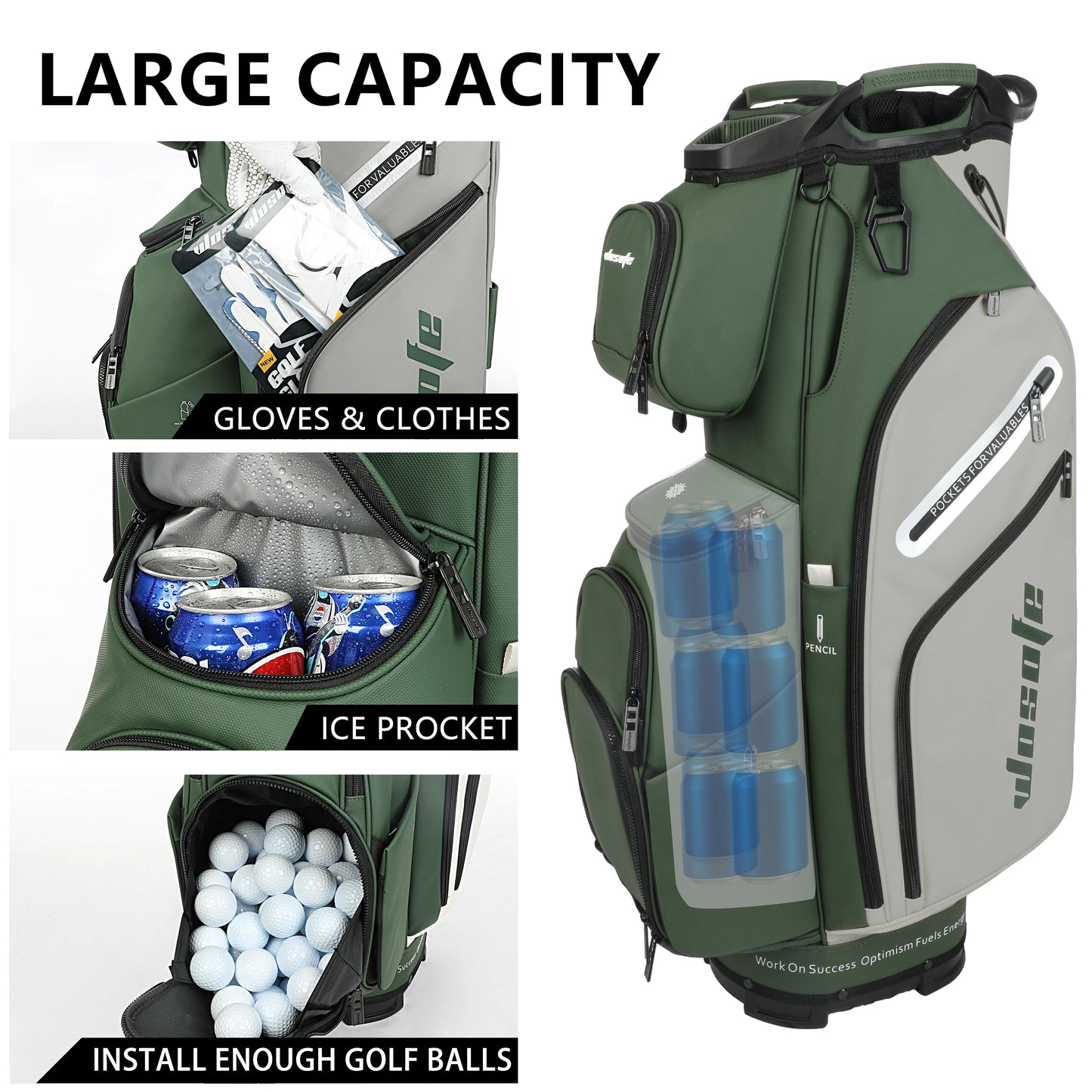 PU Leather Lightweight Men/Women Golf Bag, Multiple 10 Pockets, 14-Way Dividers,Cooler Pouch Golf Cart Bag
