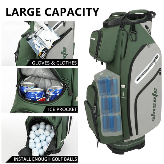 PU Leather Lightweight Men/Women Golf Bag, Multiple 10 Pockets, 14-Way Dividers,Cooler Pouch Golf Cart Bag