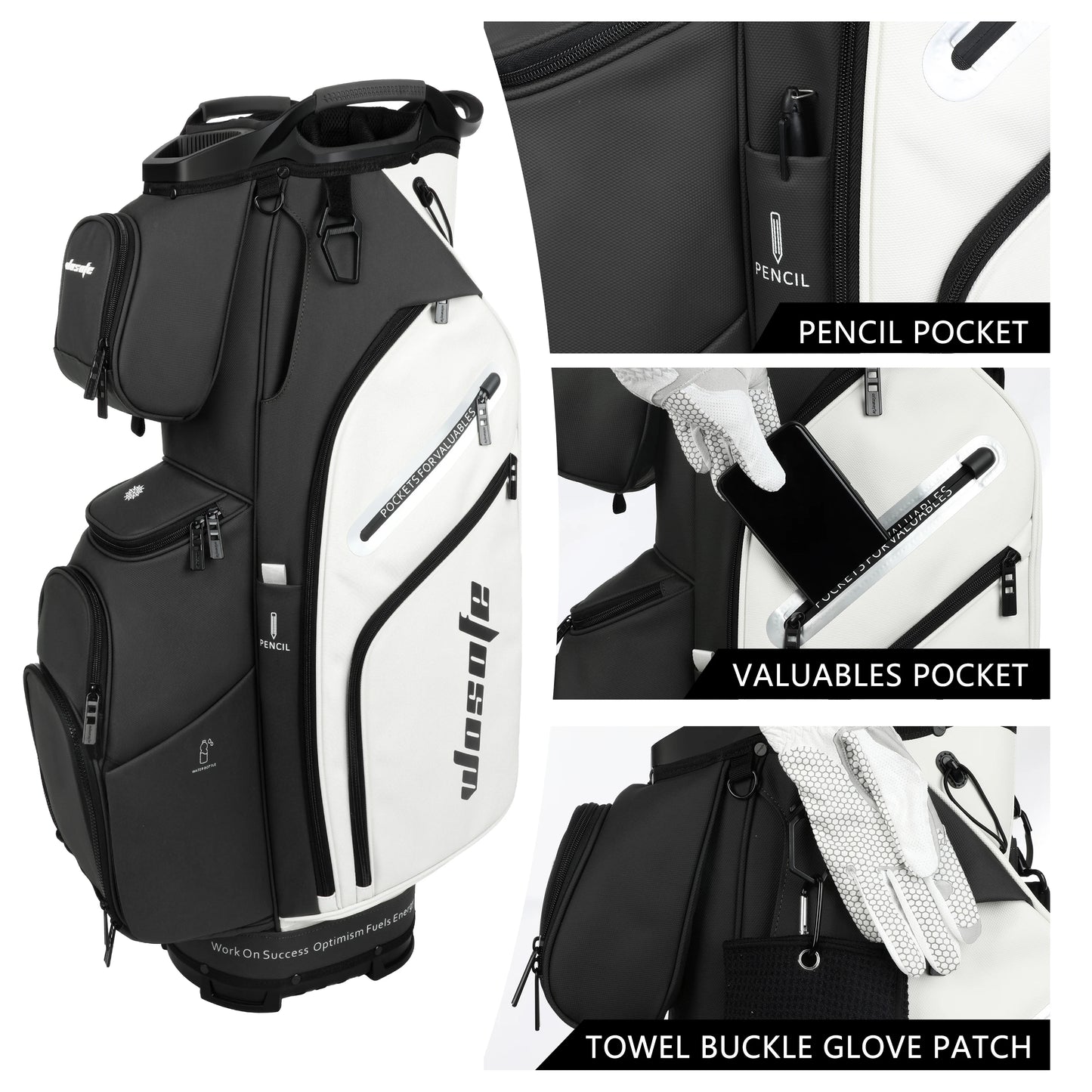 PU Leather Lightweight Men/Women Golf Bag, Multiple 10 Pockets, 14-Way Dividers,Cooler Pouch Golf Cart Bag